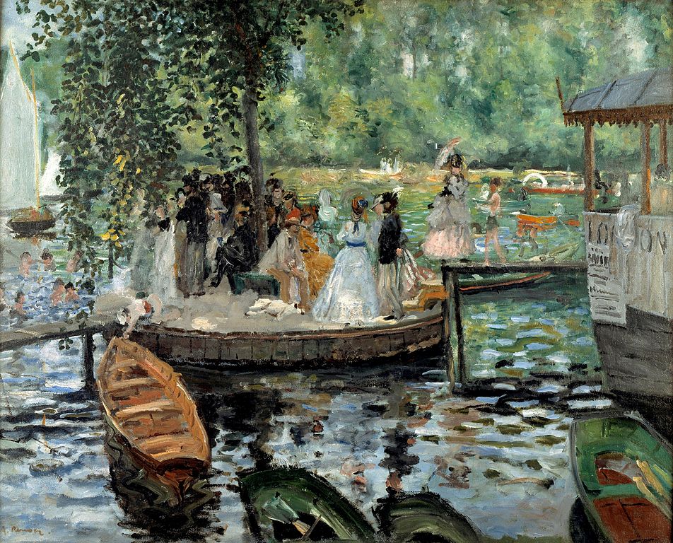 painting of a pond la grenouillere by auguste renoir